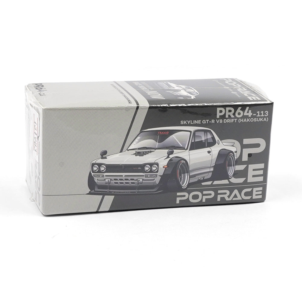 Pop Race 1:64 Nissan GT-R V8 Drift HAKOSUKA White PR64-113