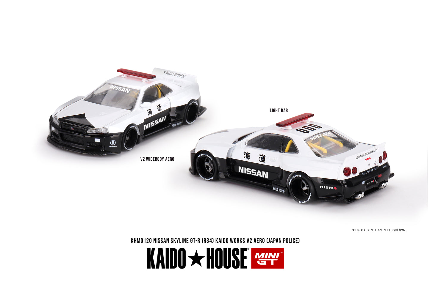 Kaido House x Mini GT 1:64 Nissan Skyline GT-R R34 Kaido Works (V2 Aero) Police
