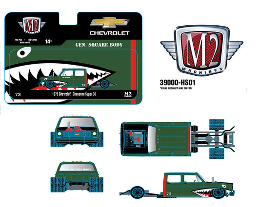 PRE-ORDER M2 Machines 1:64 1973 Chevrolet Cheyenne Super 30 Bedless – Shark Mouth – Auto-Thentics