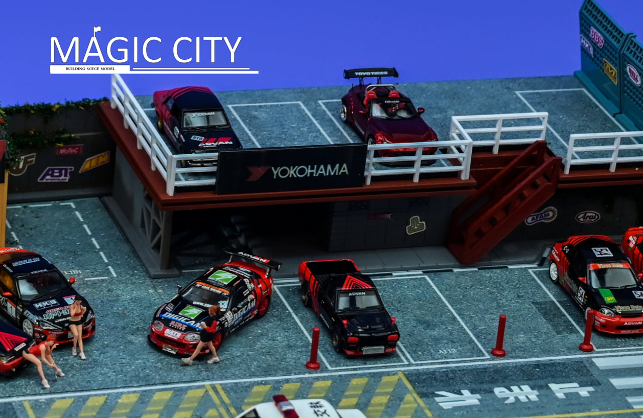 Magic City 1:64 Diorama Advan Building & Double Decker Parking Lot 110073