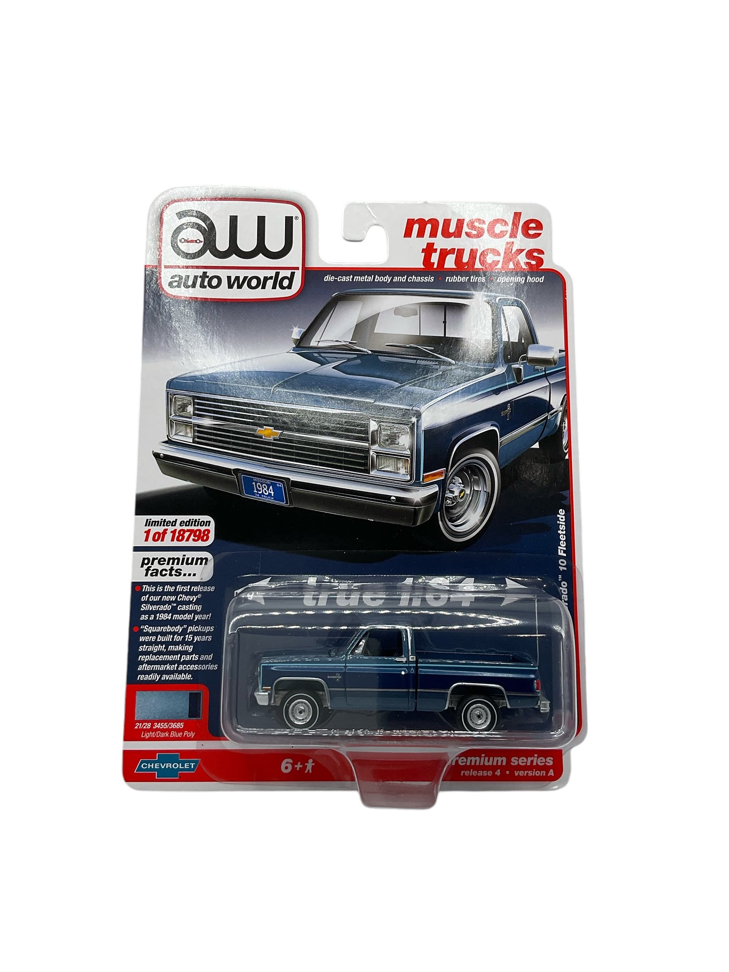 Auto World 1/64 1984 Chevy Silverado 10 Fleetside Poly Blue