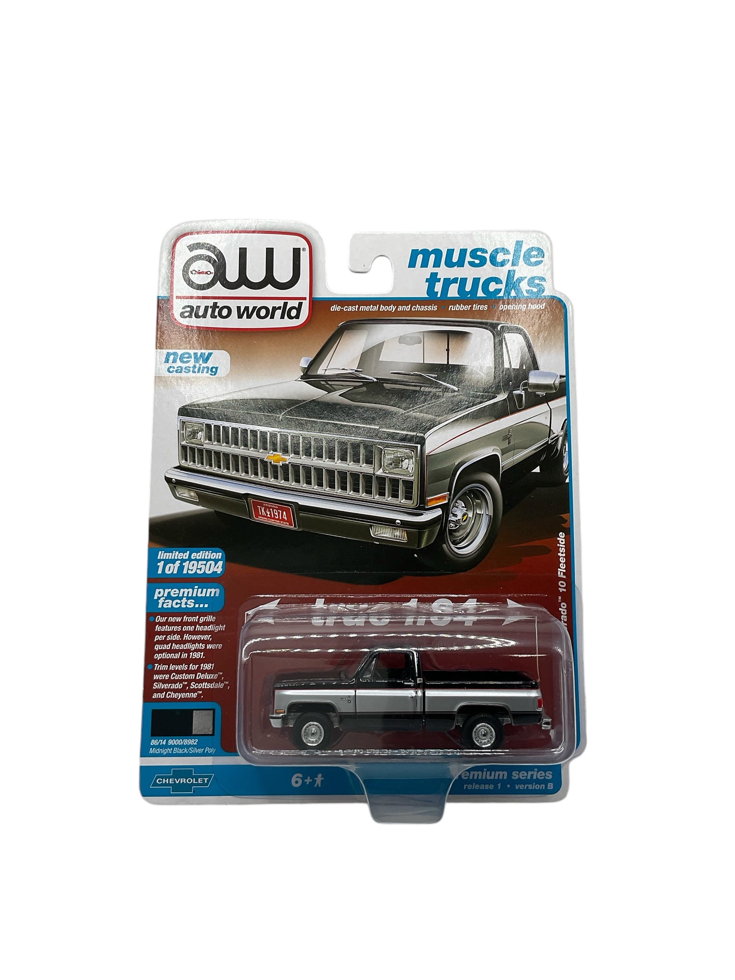 Auto World 1/64 1981 Chevrolet Silverado 10 Fleetside Pickup Blk/Silver