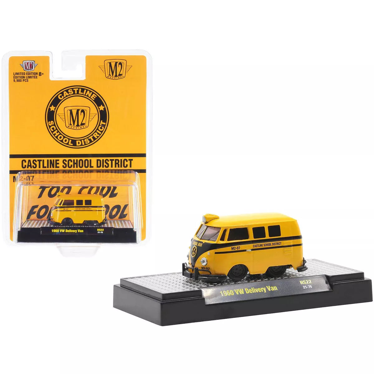 M2 Machines 1/64 1960 Volkswagen Delivery Van School Bus Yellow w/Black Stripes "Castline District"