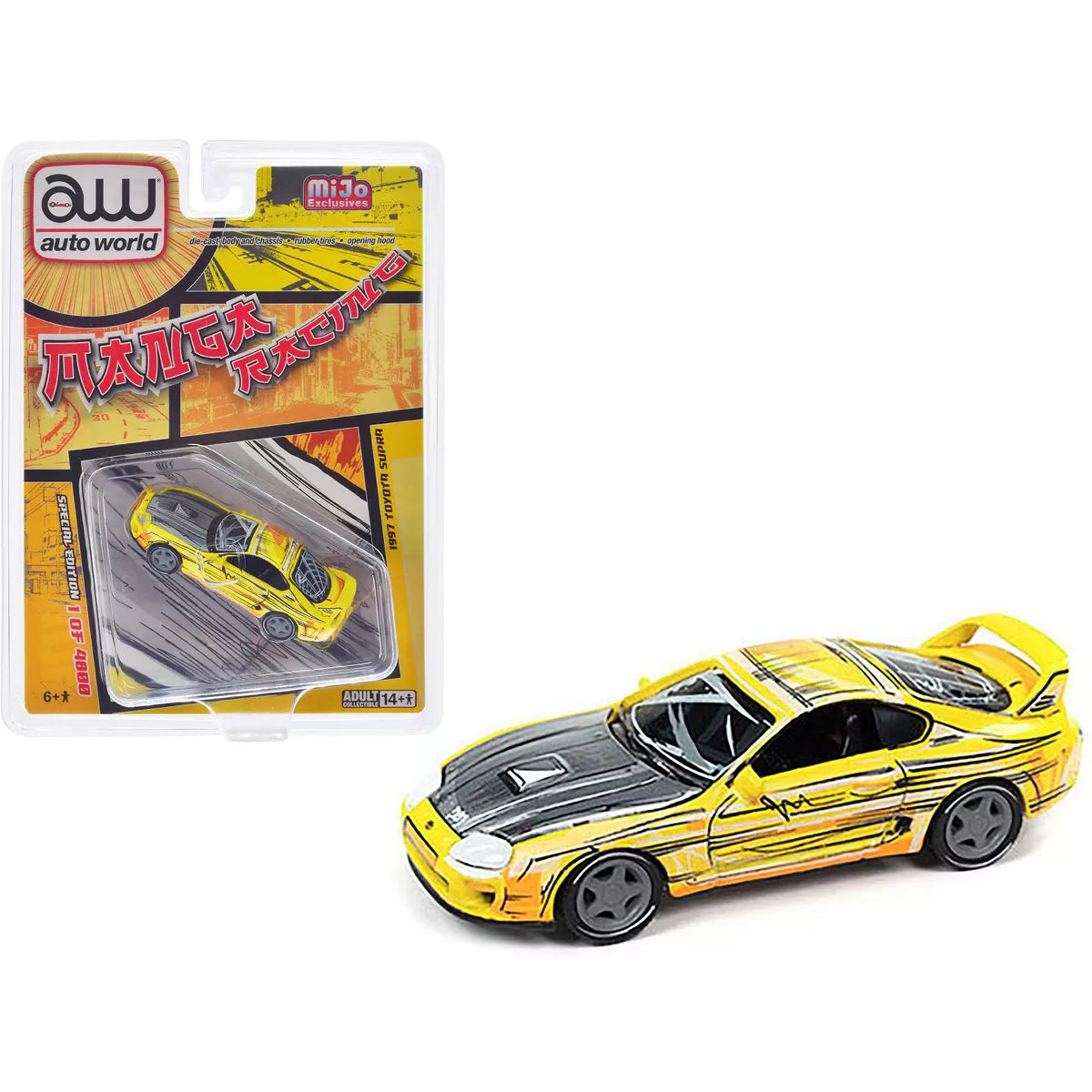 Auto World 1/64 1997 Toyota Supra Yellow with Manga Art Style Graphics Limited Ed "Manga Racing" Series