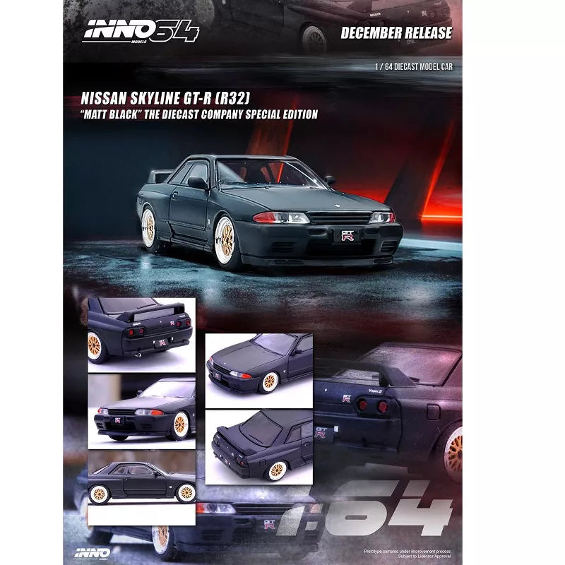Inno64 1/64 Nissan Skyline GT-R (R32) RHD Matt Black "The Diecast Company Special Edition"