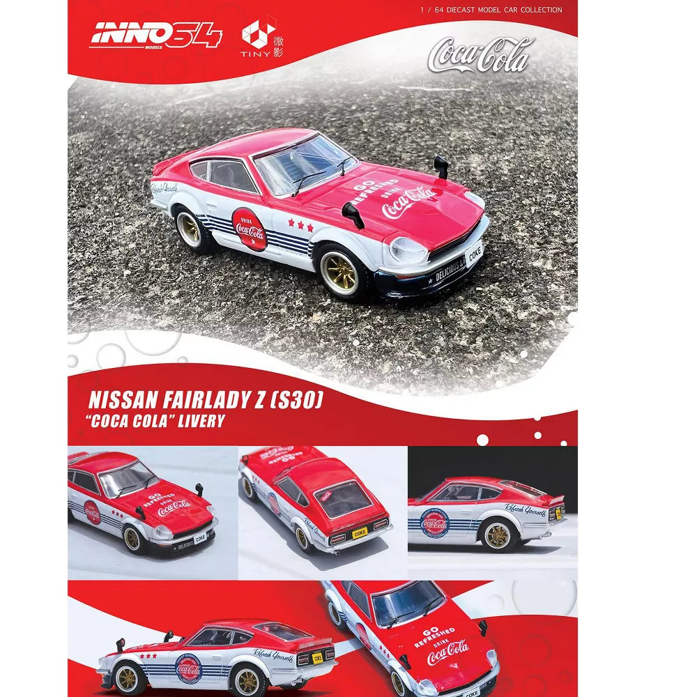 Inno64 1/64 Nissan Fairlady Z (S30) RHD (Right Hand Drive) Red and White with Blue Stripes "Coca-Cola"