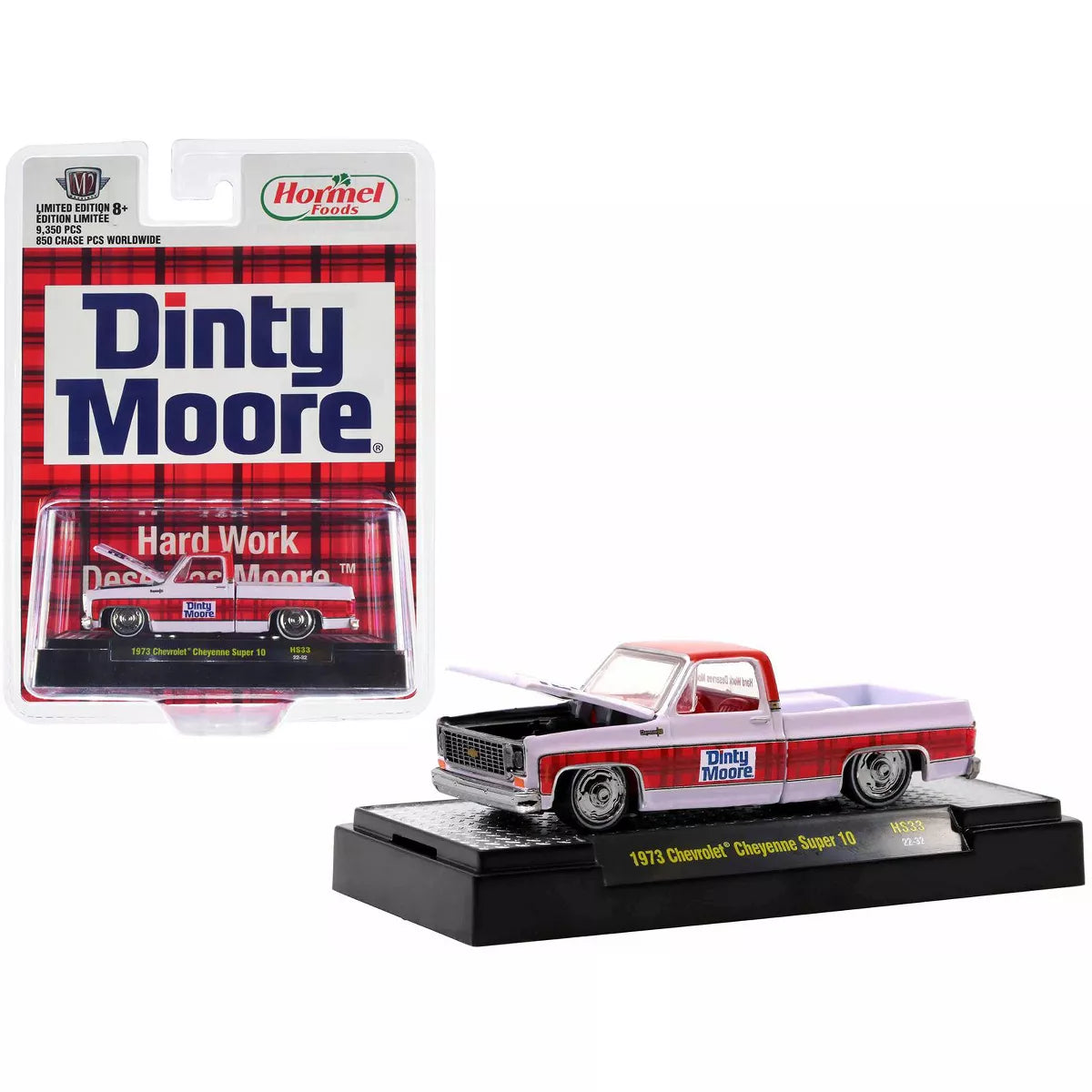 M2 Machines 1/64 1973 Chevrolet Cheyenne Super 10 Truck White w/Red Top and Red Plaid Stripe