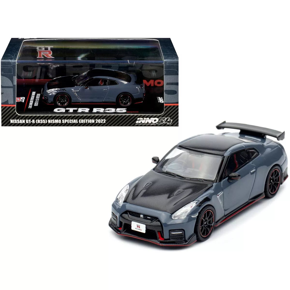 Inno64 1:64 2022 Nissan GT-R (R35) Nismo Special Edition RHD Stealth Gray with Carbon Top and Hood