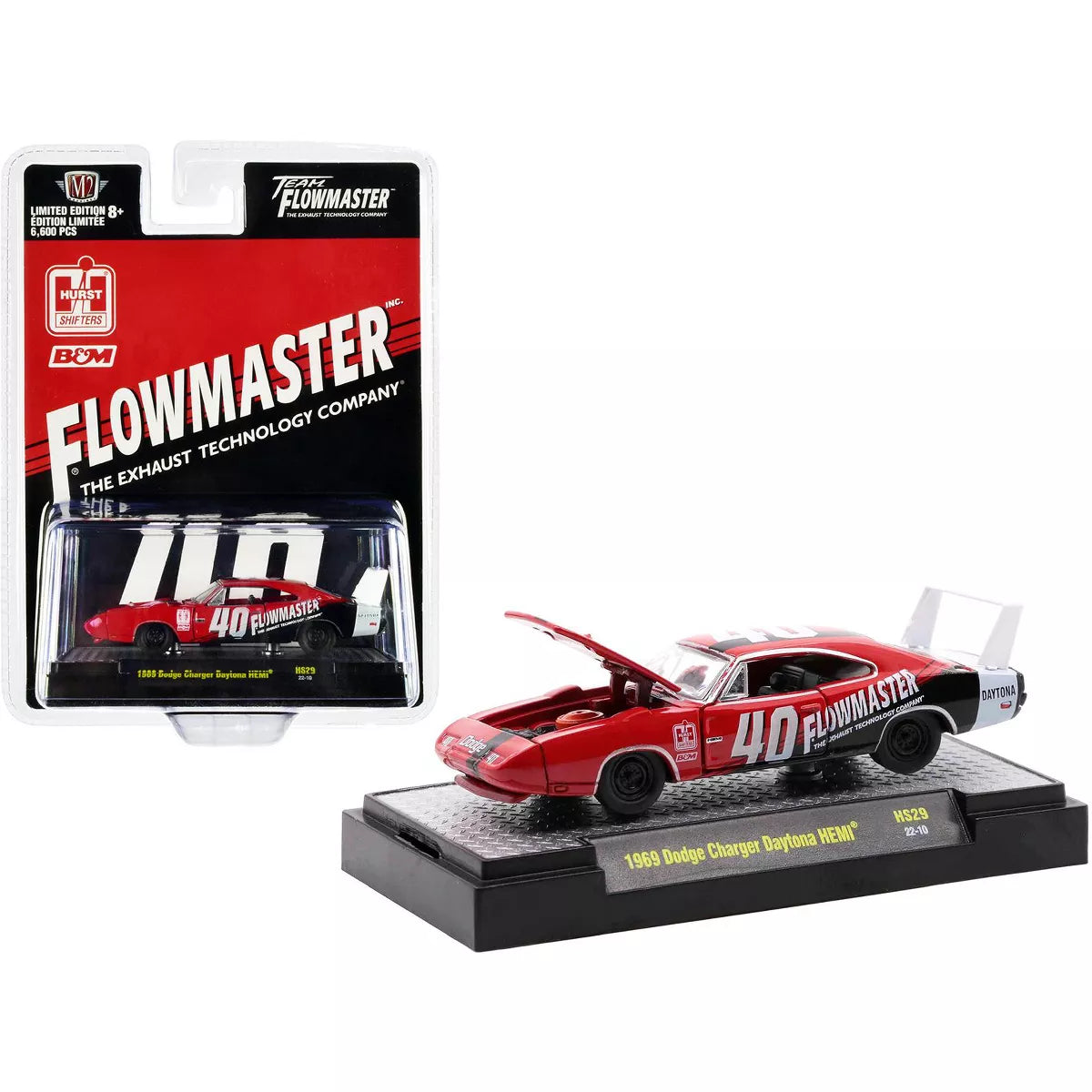 M2 Machines 1/64 1969 Dodge Charger Daytona HEMI #40 Red with Graphics "Flowmaster" Limited Ed to 6600 pcs