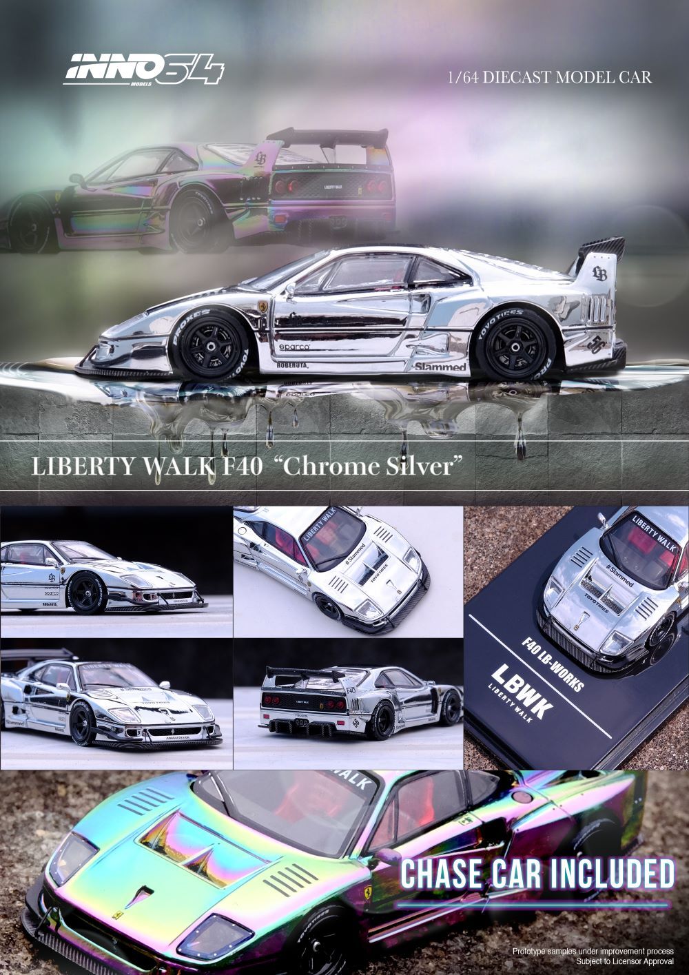 LBWK (Liberty Walk) F40 Chrome Silver 1/64 Diecast Model
