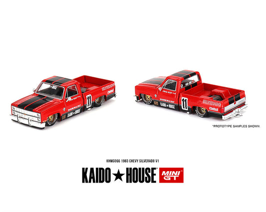PRE-ORDER Kaido House x Mini GT 1:64 Chevrolet Silverado 1983 KAIDO V1- Red – Limited Edition