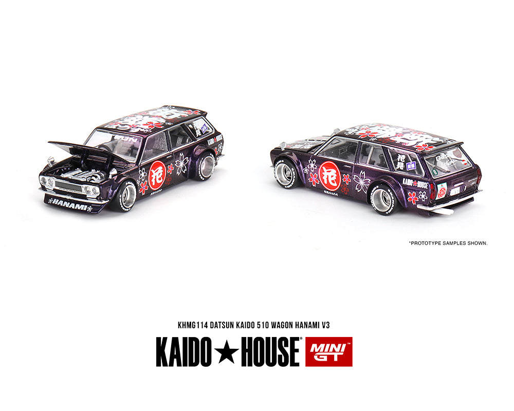 Kaido House x Mini GT 1:64 Datsun KAIDO 510 Wagon Hanami V3 Magic Purple