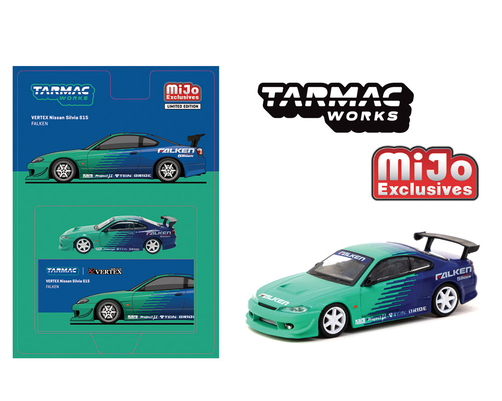 Nissan Silvia (S15) Vertex RHD (Right Hand Drive) "Falken Tires" Green and Blue "Global64" Series 1/64 Diecast Model