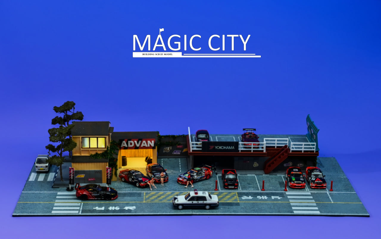 Magic City 1:64 Diorama Advan Building & Double Decker Parking Lot 110073