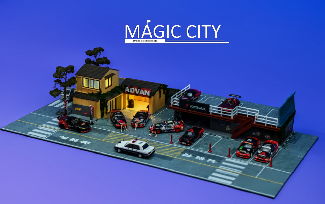 Magic City 1:64 Diorama Advan Building & Double Decker Parking Lot 110073