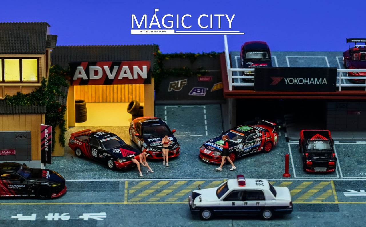 Magic City 1:64 Diorama Advan Building & Double Decker Parking Lot 110073