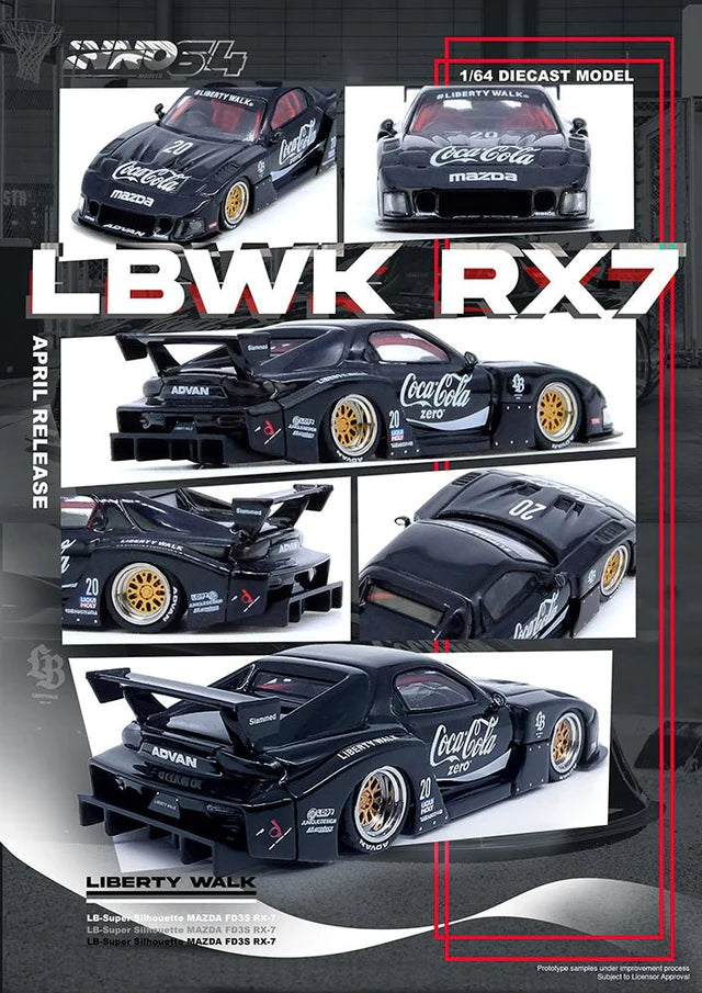Inno64 1/64 Mazda RX7 (FD3S) LB-Super-Silhouette RHD (Right Hand Drive) #20 "Coca-Cola Zero" Black
