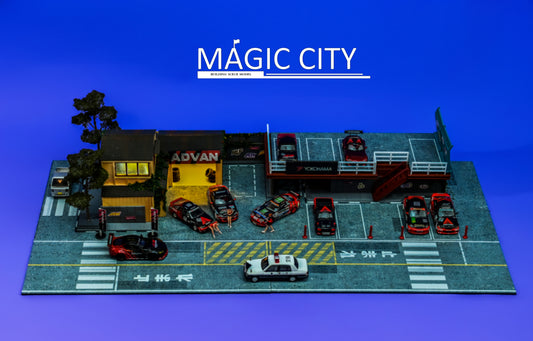 Magic City 1:64 Diorama Advan Building & Double Decker Parking Lot 110073