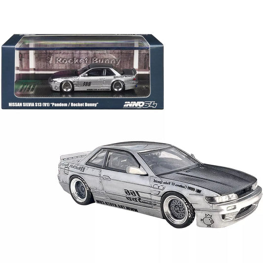 Inno64 1/64 Nissan Silvia S13 (V1) RHD Silver Metallic with Carbon Hood "Pandem/Rocket Bunny"