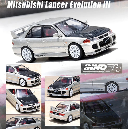 Inno64 Mitsubishi Lancer Evolution III Silver / Carbon Bonnet