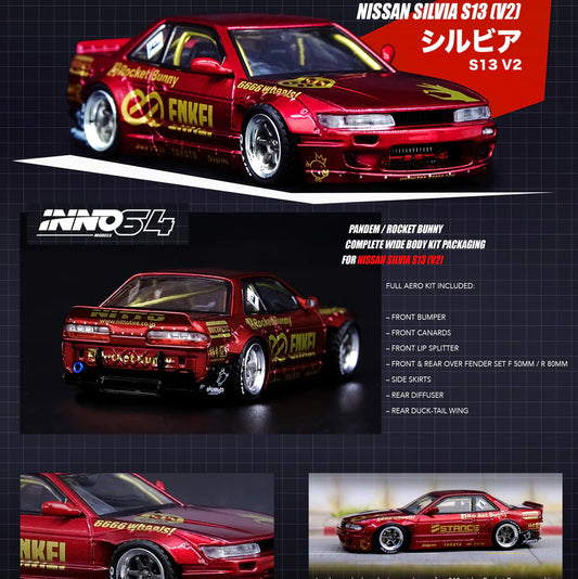 PRE-ORDER Inno64 Nissan Silvia S13 (V2) Pandem / Rocket Bunny Red Metallicy